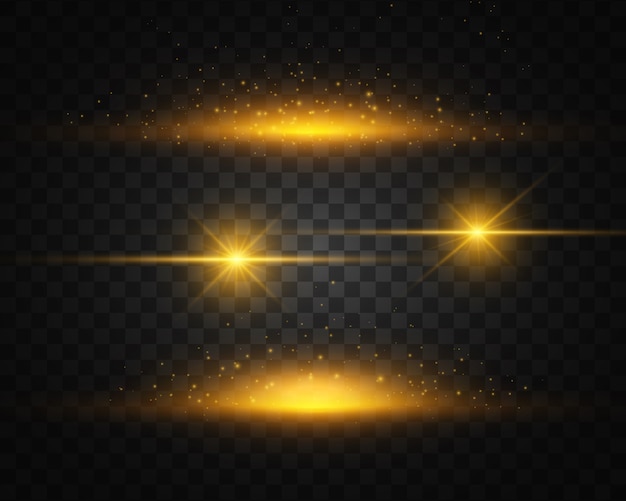 Ensemble de lumière rougeoyante jaune et or explose. Effet lumineux.