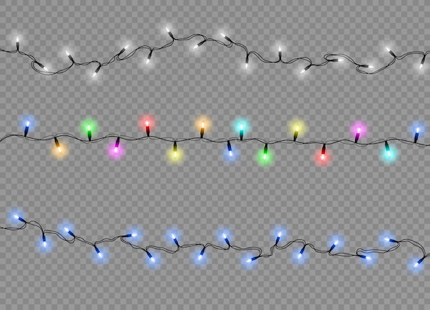 Ensemble de lumières de Noël isolés des éléments de conception réaliste.