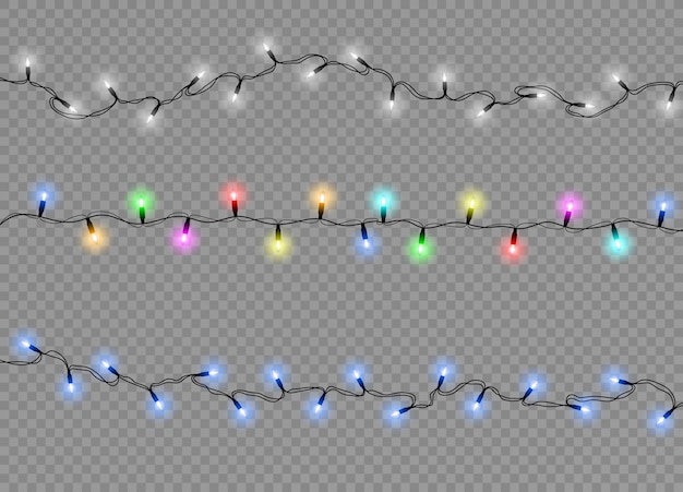 Ensemble de lumières de Noël isolés des éléments de conception réaliste.