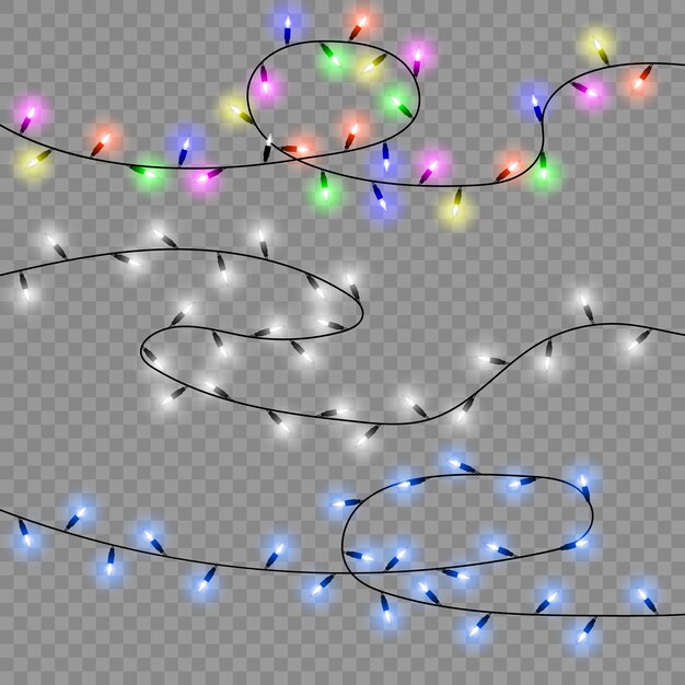 Ensemble de lumières de Noël isolés des éléments de conception réaliste.