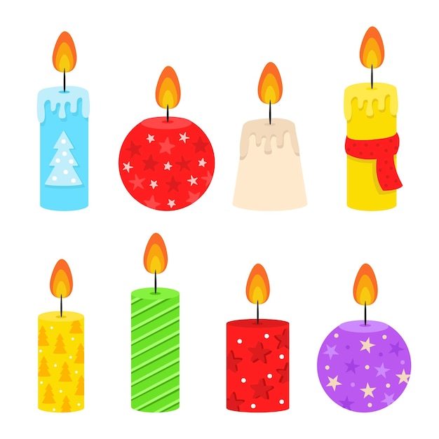Ensemble lumineux de bougies de Noël. Décor du nouvel an. Silhouette de flamme. Symbole de vacances.