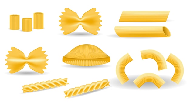 Ensemble de macaronis réalistes assortiment de pâtes pâtes italiennes macaronis secs différents types de pâtes
