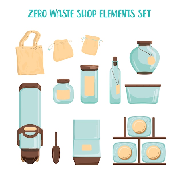 Ensemble De Magasin Zéro Déchet. Distributeur Pour Produits En Vrac, Bocal En Verre Et Sac Textile. Vente De Produits Au Poids. épicerie Sans Emballage Plastique.