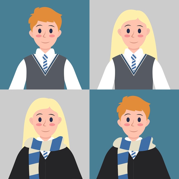 Un Ensemble Magique D'uniformes Scolaires Aux Couleurs Argent Et Bleu Illustration Vectorielle