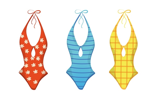 Un Ensemble De Maillots De Bain De Plage D'été. Maillots De Bain Colorés De Différentes Couleurs. Clipart Sur Fond Blanc.