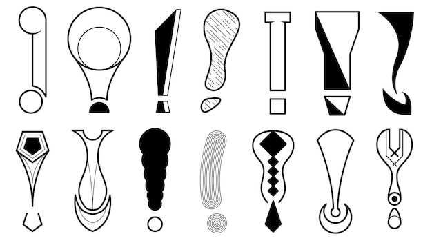 Ensemble Main Dessine Collection Doodle Différents Points Exclamation Noirs Style Design Vectoriel
