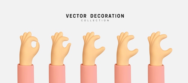 Ensemble de mains levées vers le haut. Groupe de mains. Hommes et femmes bras Décoration objet 3d isolé. Illustration vectorielle