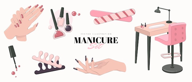 Ensemble De Mains Manucurées Et D'outils De Manucure