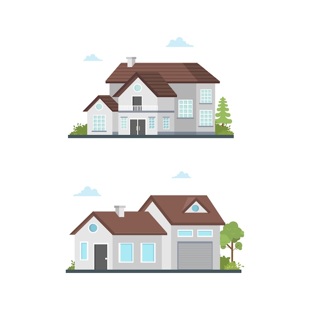 Ensemble, maison, extérieur, maison, architecte, illustration, bâtiment