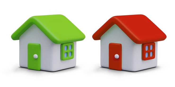 Vecteur ensemble de maisons avec des bâtiments vectoriels à toit vert et rouge avec différents types de chauffage