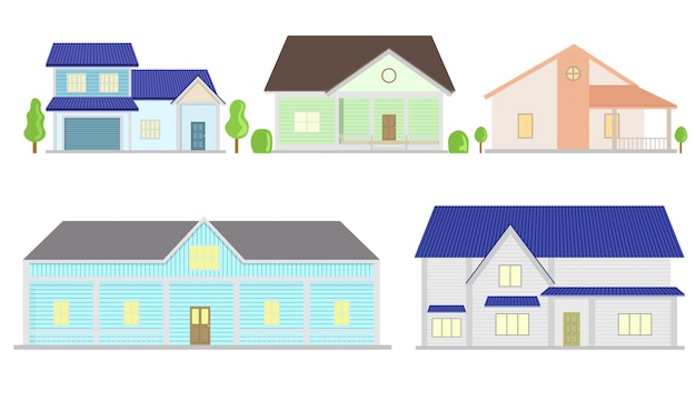 Vecteur ensemble de maisons mignonnes de style plat illustration vectorielle décorative de maison de dessins animés