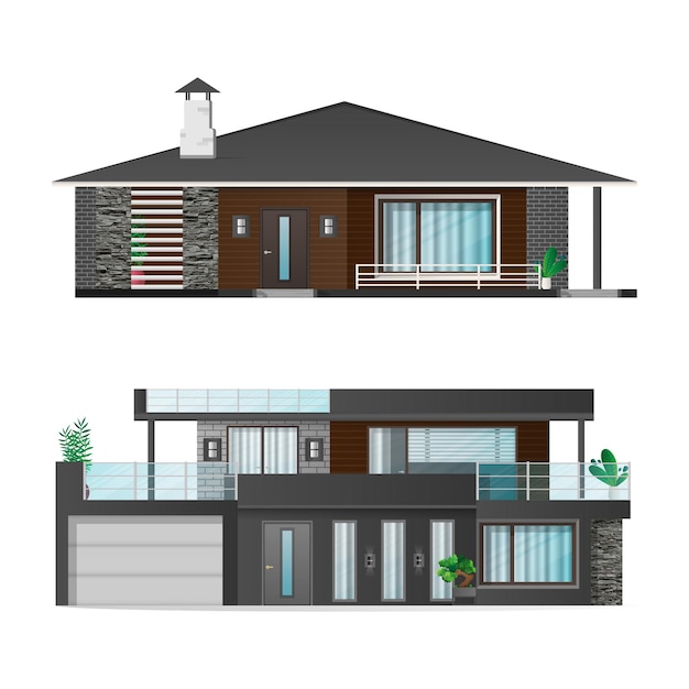 Ensemble de maisons modernes isolé sur blanc