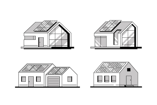 Ensemble De Maisons Modernes Avec Panneaux Solaires Sur Le Toit Isolé.