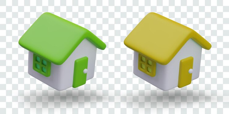 Vecteur ensemble de maisons vectorielles avec toits verts et jaunes, bâtiments vectoriels isolés dans le style d