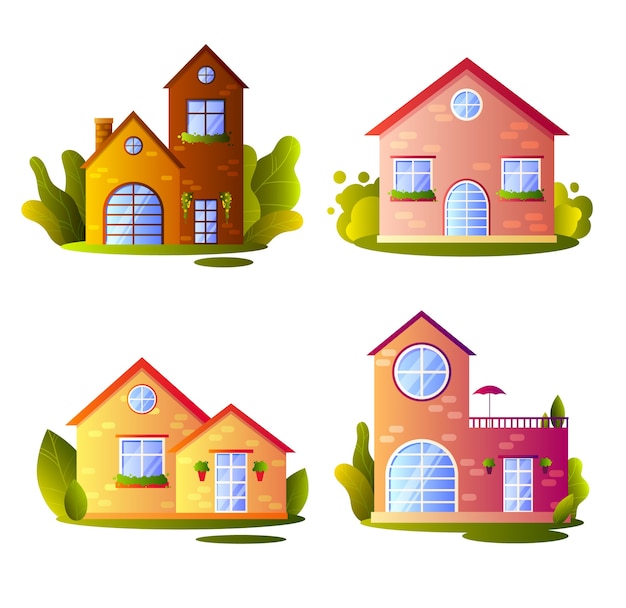 Ensemble De Maisons De Village En Style Cartoon