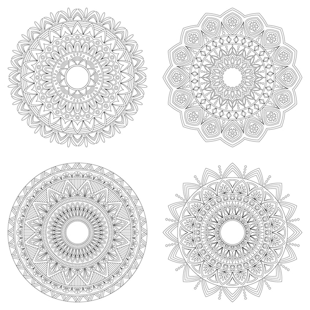 Ensemble De Mandalas Floraux, Illustration Vectorielle