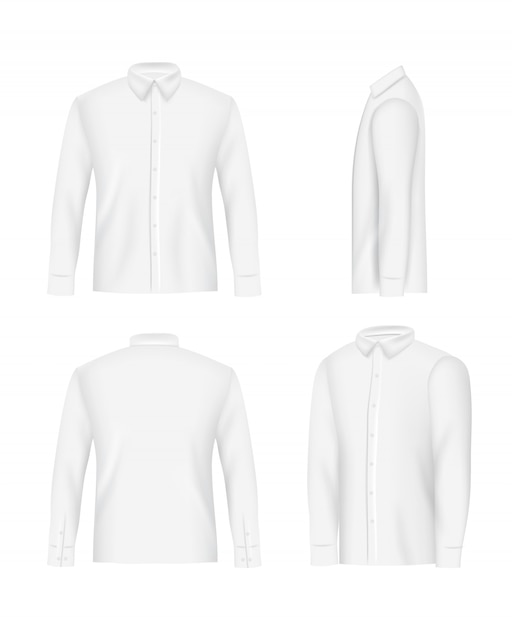 Ensemble De Maquette De Chemise Homme Blanc, Illustration Réaliste Vectorielle