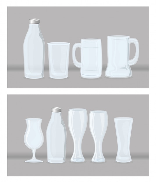 Ensemble De Maquette, Verres Transparents, Verres Vides Transparents