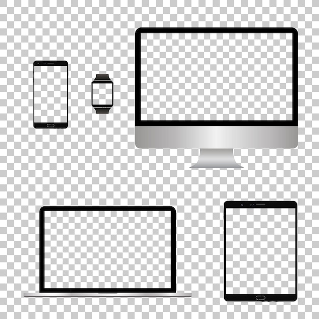 Ensemble De Maquettes Réalistes Surveille L'illustration Vectorielle De La Tablette Et Du Téléphone Pour Ordinateur Portable