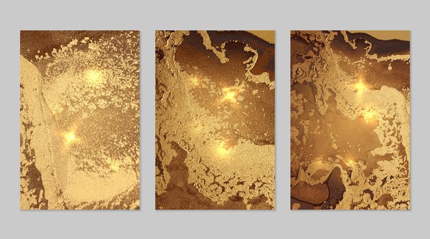 Ensemble de marbre d'arrière-plans dorés marron et fortuna avec texture. Motif géode