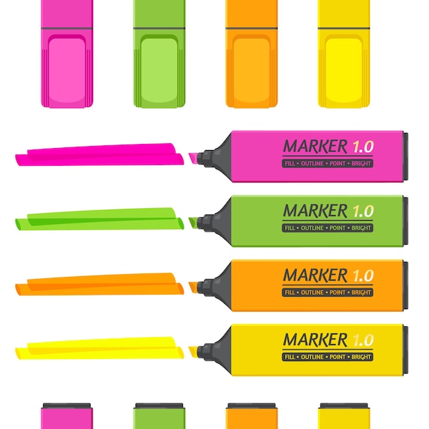 Ensemble De Marqueurs Avec Des éléments Surligneur Isolés