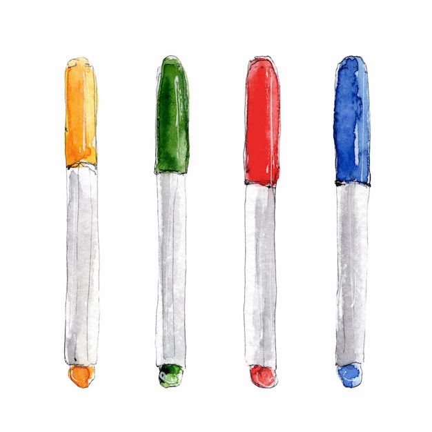 Vecteur ensemble de marqueurs pour dessiner illustration aquarelle croquis dessinés à la main isolé sur fond blanc