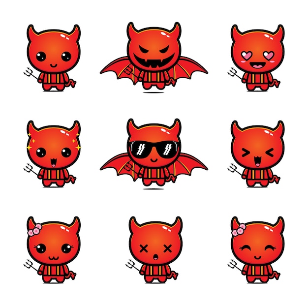 Vecteur ensemble de mascotte de diable mignon