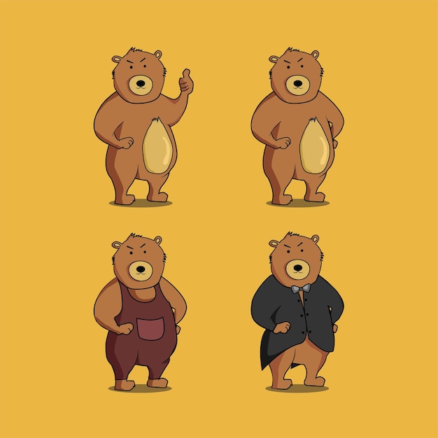 Vecteur ensemble de mascotte d'ours mignon