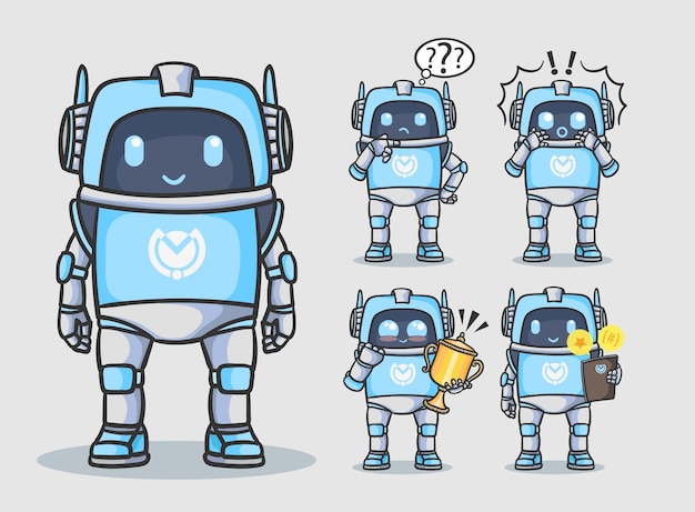 Ensemble de mascotte de robot moderne dessiné à la main