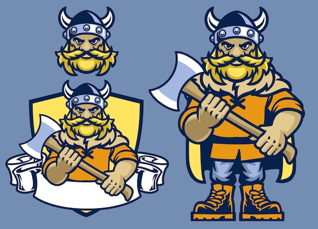 Ensemble De Mascotte Viking De Dessin Animé