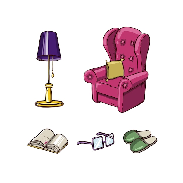 Un ensemble de meubles pour le repos et le sommeil est coloré Illustration de canapé-lit fauteuil