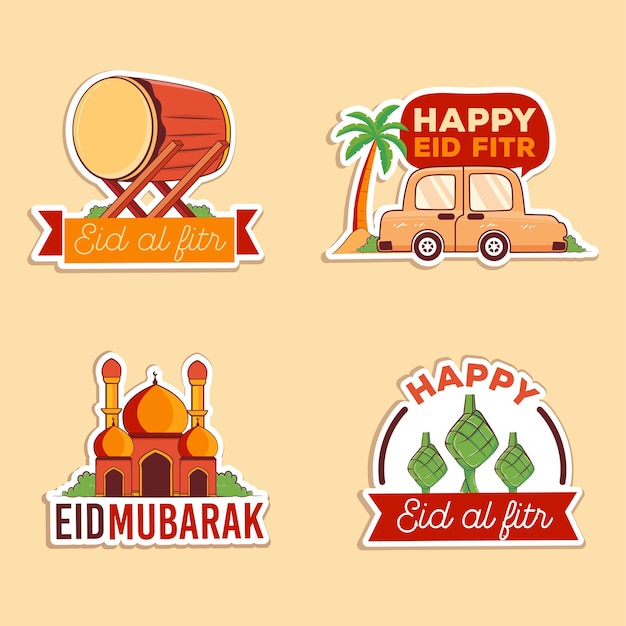 Ensemble mignon d'autocollant d'emblème de badges idul fitri eid mubarak