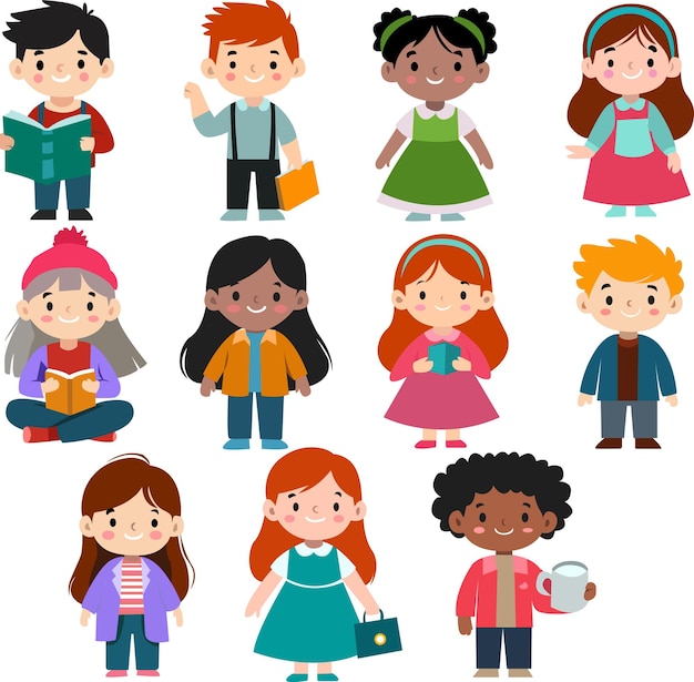 Un ensemble de mignons dessins animés garçons et filles illustration artistique