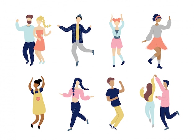 Ensemble de minuscules personnes dansantes élégantes