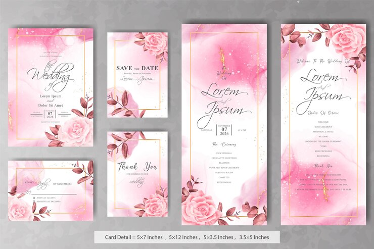 Ensemble de modèle de carte d'invitation de mariage cadre élégant fleur et eucalyptus