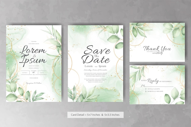 Ensemble De Modèle De Carte D'invitation De Mariage Cadre Floral Verdure Avec Floral Dessiné à La Main Aquarelle