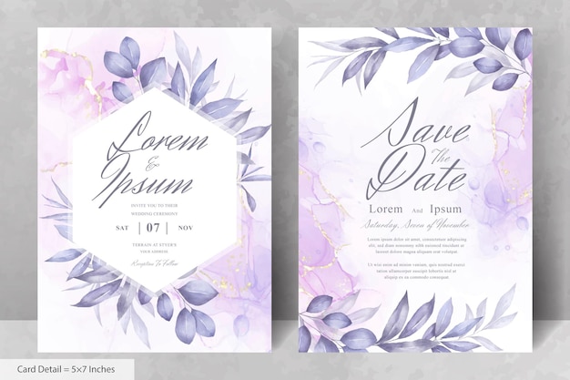 Ensemble De Modèle De Carte D'invitation De Mariage Cadre Floral Verdure Avec Floral Dessiné à La Main Aquarelle