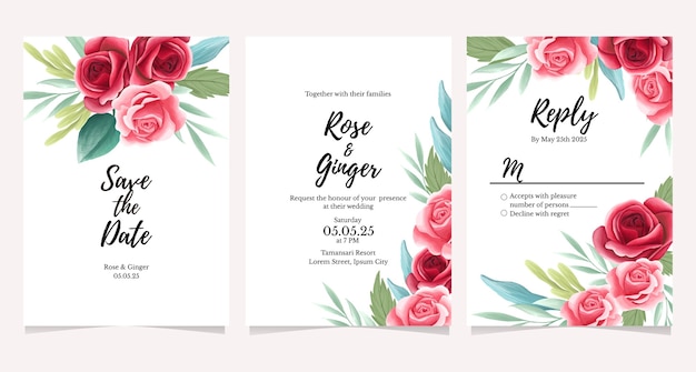 Ensemble De Modèle De Carte D'invitation De Mariage Fleur