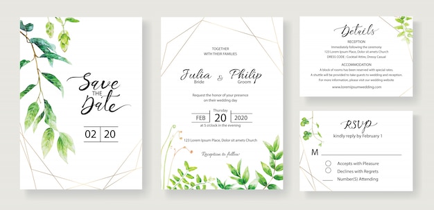 Ensemble De Modèle De Carte D'invitation De Mariage. Verdure.