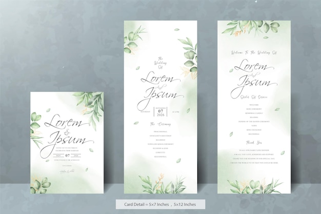 Ensemble De Modèle De Cartes D'invitation De Mariage élégant Avec Floral Dessiné à La Main Aquarelle