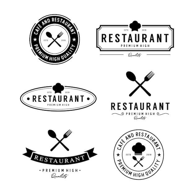 Ensemble De Modèle De Conception D'insigne Et D'étiquette De Logo De Restaurant Vintage