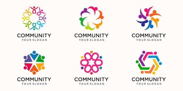 Ensemble De Modèle De Conception De Logo De Communauté Colorée Créative. équipe De Personnes Ensemble Icône.
