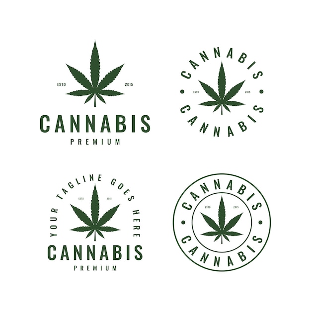 Ensemble De Modèle De Conception De Logo D'emblème D'insigne De Cannabis