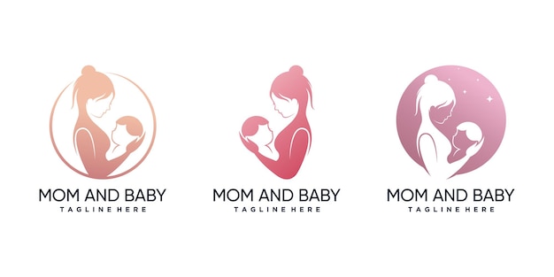 Ensemble De Modèle De Conception De Logo Maman Et Bébé Avec élément Créatif Vecteur Premium