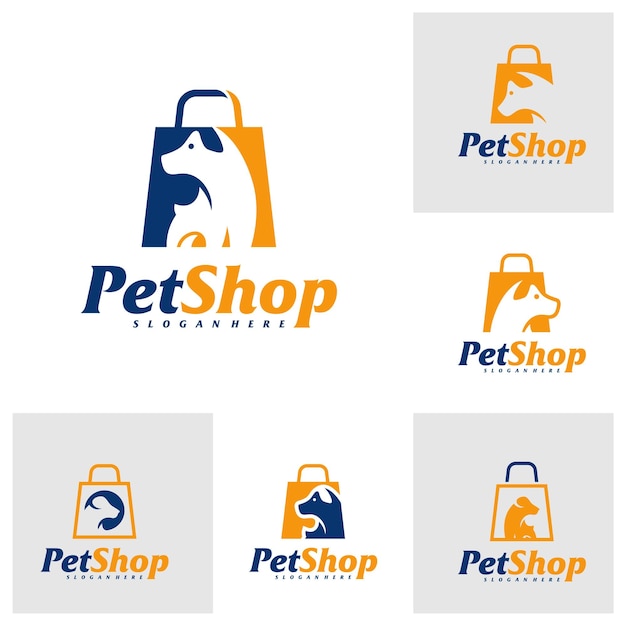 Ensemble De Modèle De Conception De Logo Pet Shop Dog Shop Logo Concept Vecteur Emblème Icône Symbole Créatif