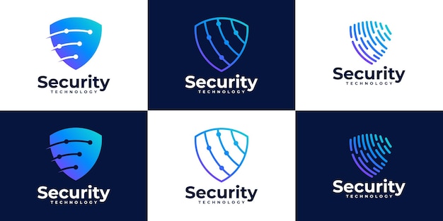 Vecteur ensemble de modèle de conception de logo de sécurité tech shield