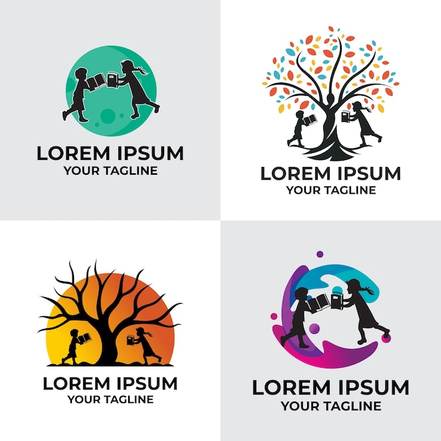 Ensemble de modèle de conception de vecteur de logo d'enfants d'apprentissage
