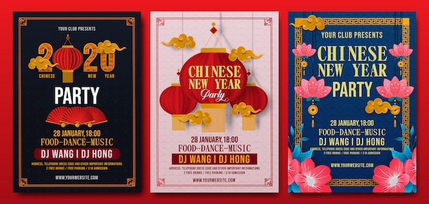 Ensemble De Modèle De Flyer De Fête Du Nouvel An Chinois