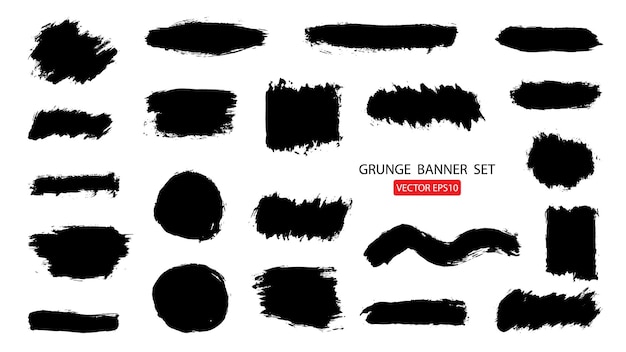 Ensemble De Modèle D'illustrations Vectorielles Rayées Peintes à La Main De Bannières Grunge Abstrait Texture De Brosse