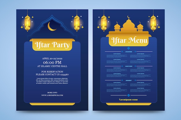 Vecteur un ensemble de modèle d'invitation iftar menu iftar ramadan kareem